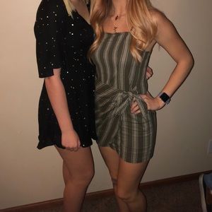 green striped mini dress